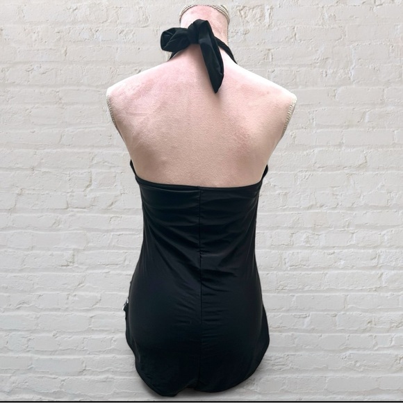 Retro Pin Up Style Skull print Swimsuit, Halter top, black and white - Picture 5 of 7